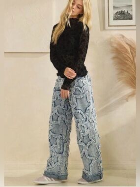 Oli & Hali ”Star Party” Star-Appliqué Wide Leg Jeans ~ Size XL ~ NWOT